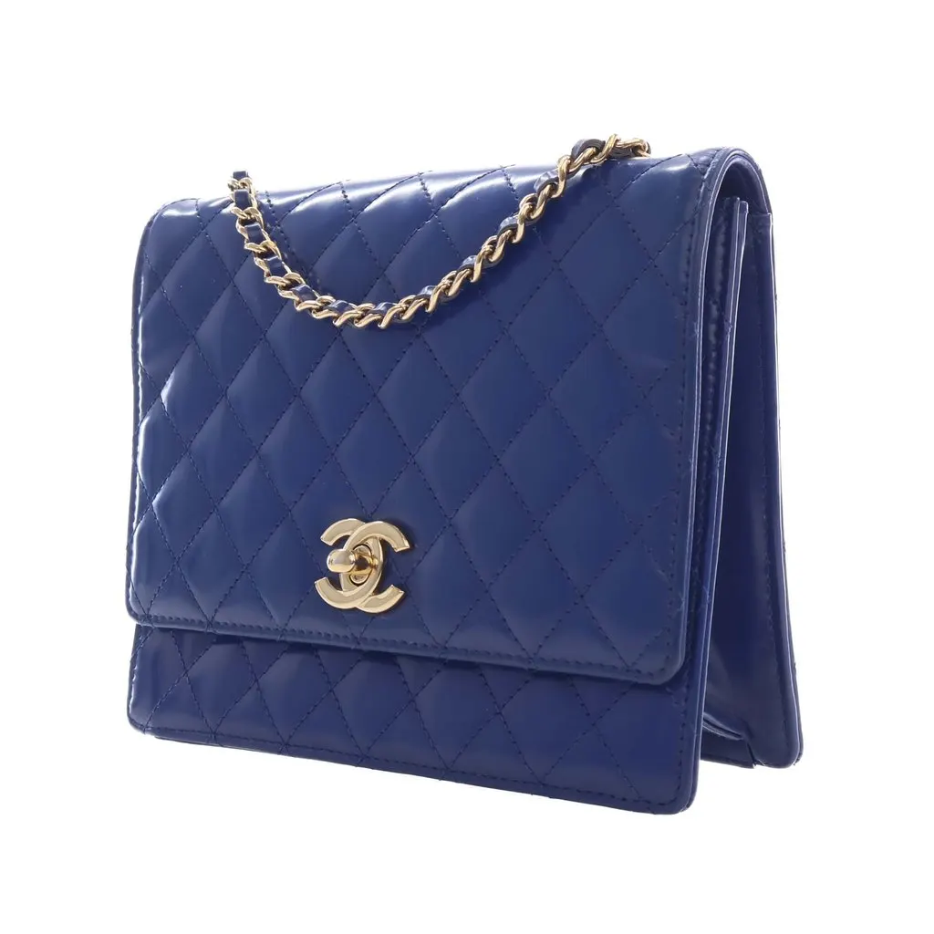 Chanel CC Quilted Patent Square Flap Blue Leather Very good - Inside View