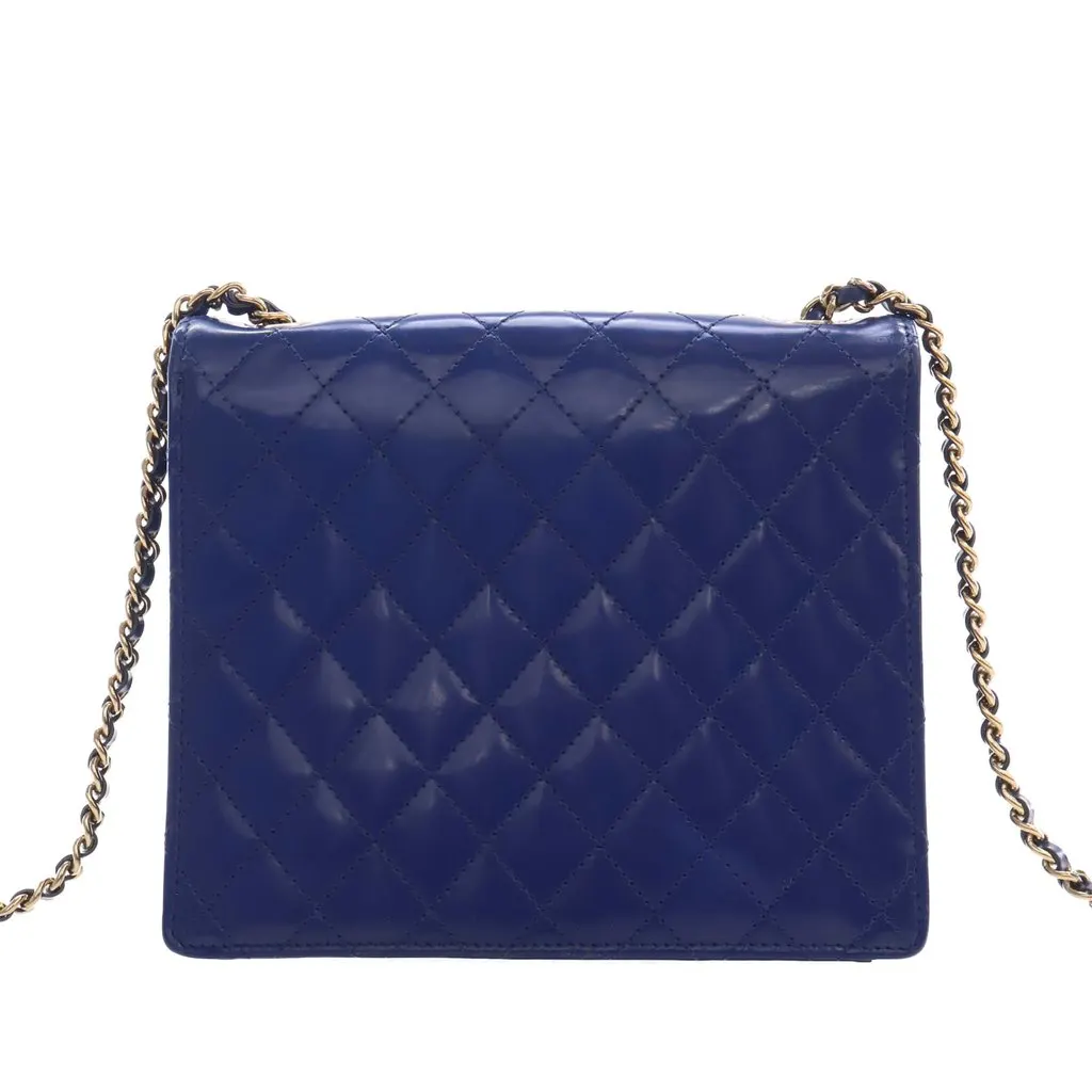 Chanel CC Quilted Patent Square Flap Blue Leather Very good - Model View