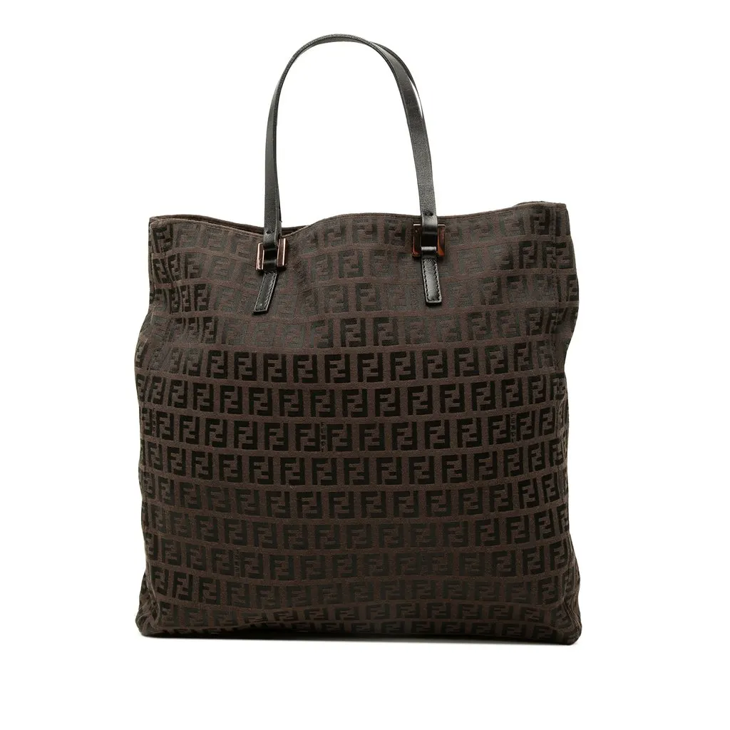 Fendi Zucchino Canvas Tote Brown Canvas Good - Front View