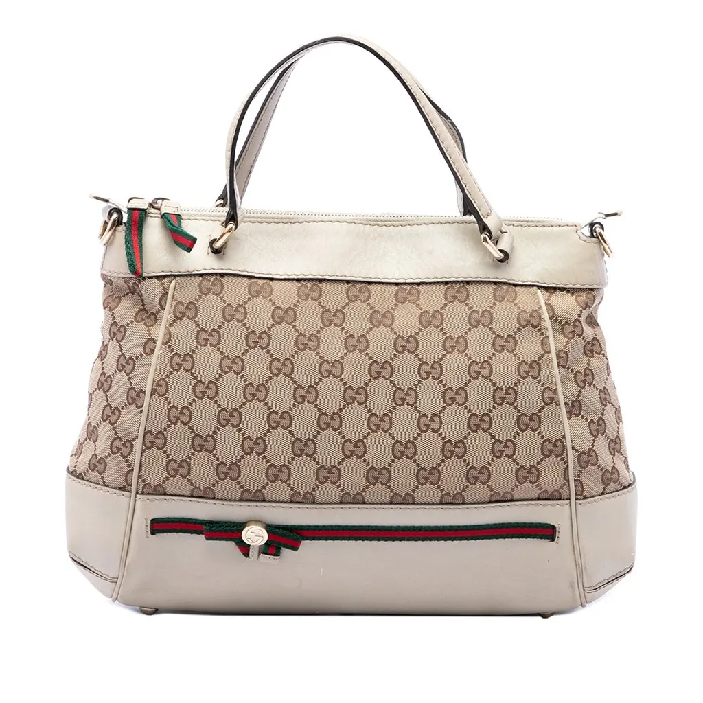 Gucci GG Canvas Web Mayfair Satchel Beige Canvas Good - Front View