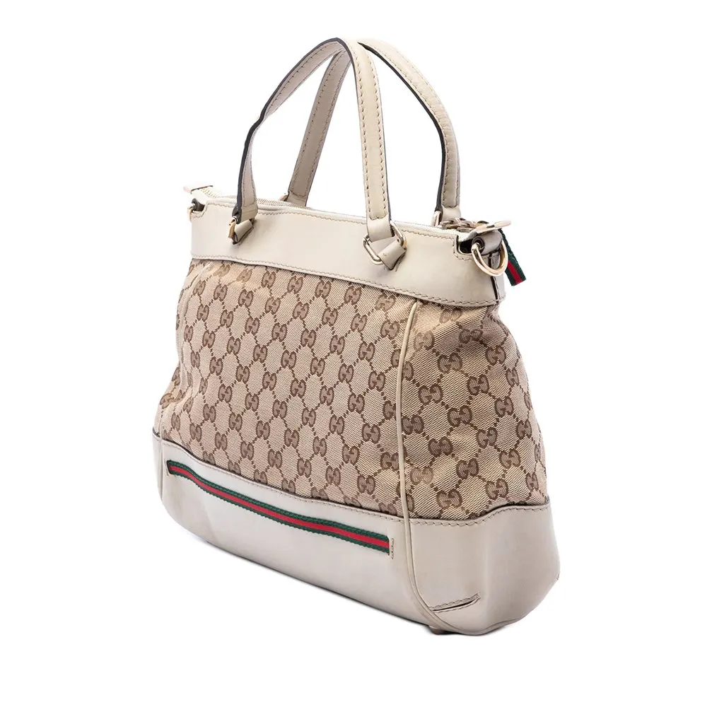 Gucci GG Canvas Web Mayfair Satchel Beige Canvas Good - Back View