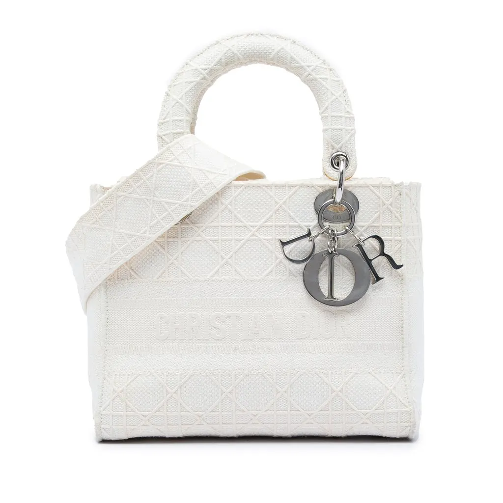 Dior Medium Embroidered Canvas Cannage Lady D Lite White Canvas Very good - Front View