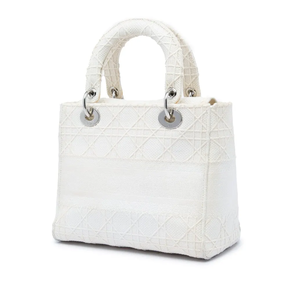 Dior Medium Embroidered Canvas Cannage Lady D Lite White Canvas Very good - Back View