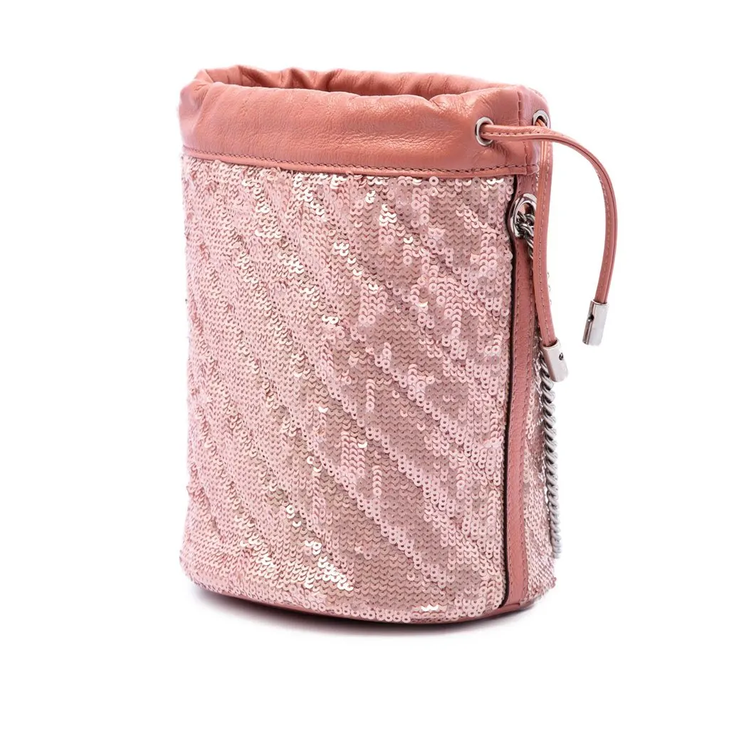 Gucci Small GG Marmont Sequined Diagonal Matelasse Calfskin Bucket Bag Pink Leather Very good - Back View