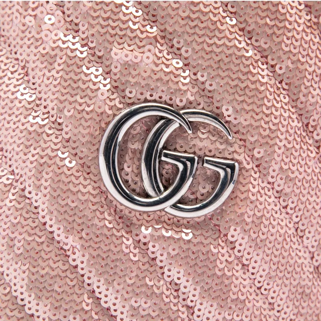 Gucci Small GG Marmont Sequined Diagonal Matelasse Calfskin Bucket Bag Pink Leather Very good - Box View