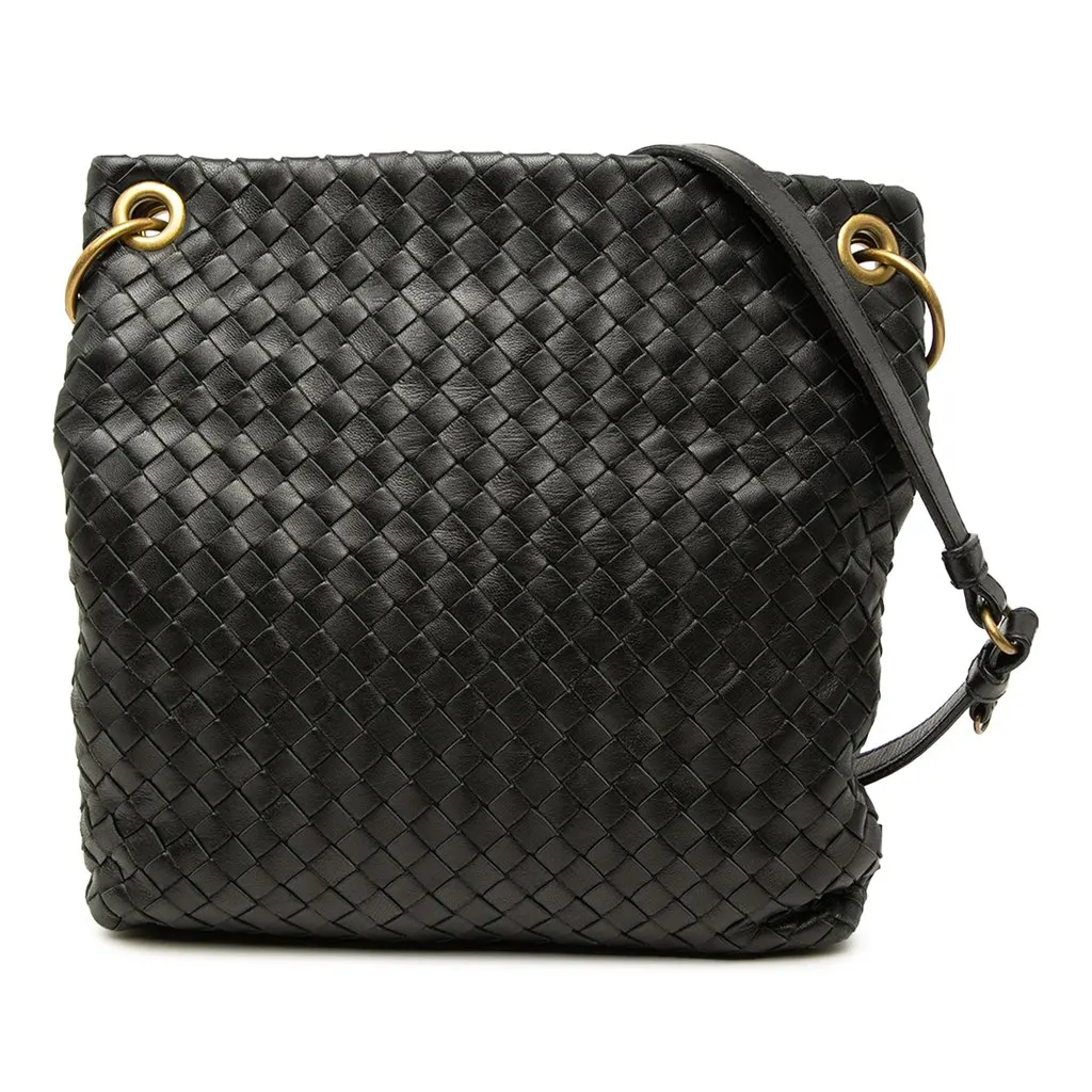 Bottega Veneta Nappa Intrecciato Crossbody Black Leather Good - Front View