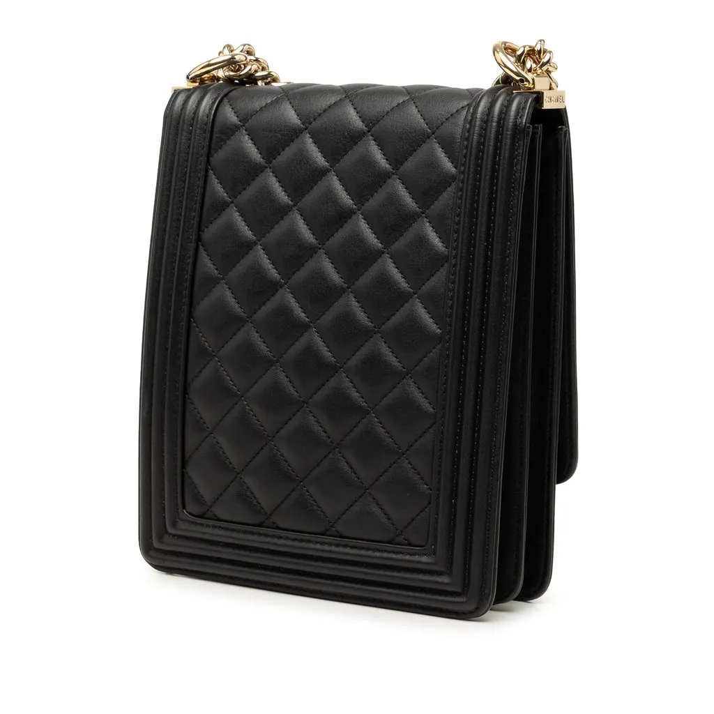 Chanel Quilted Lambskin North South Boy Flap Black Leather Very good - Back View