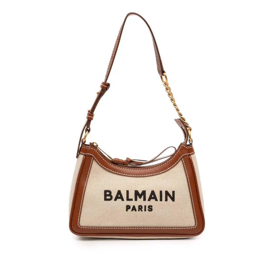 Balmain Canvas B Army Logo Shoulder Bag Beige Very good - Front View