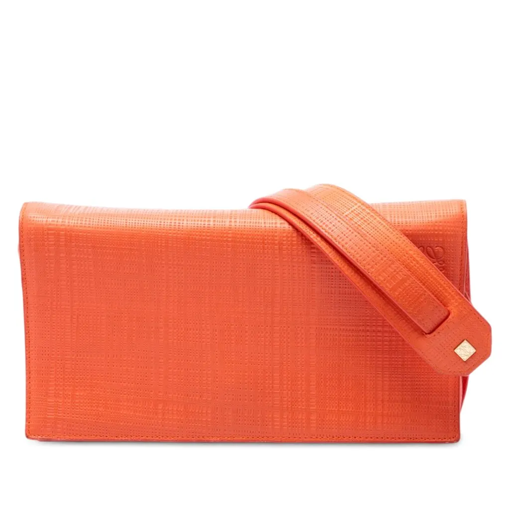 LOEWE Linen Embossed Calfskin Anagram Vega Crossbody Orange Leather Very good - Front View