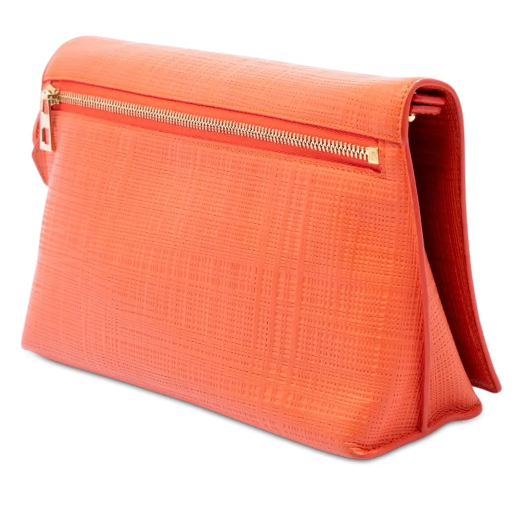 LOEWE Linen Embossed Calfskin Anagram Vega Crossbody Orange Leather Very good - Back View