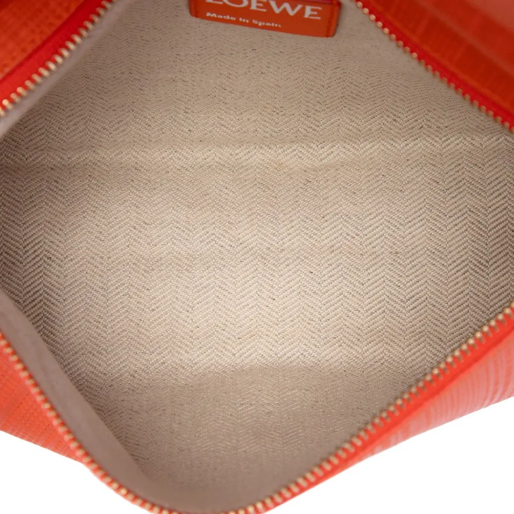 LOEWE Linen Embossed Calfskin Anagram Vega Crossbody Orange Leather Very good - Model View