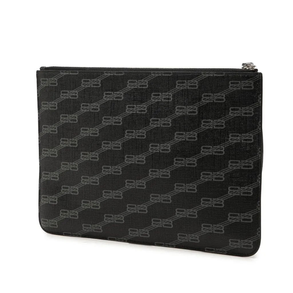 Balenciaga BB Monogram Coated Canvas Wristlet Clutch Black Canvas Very good - Back View