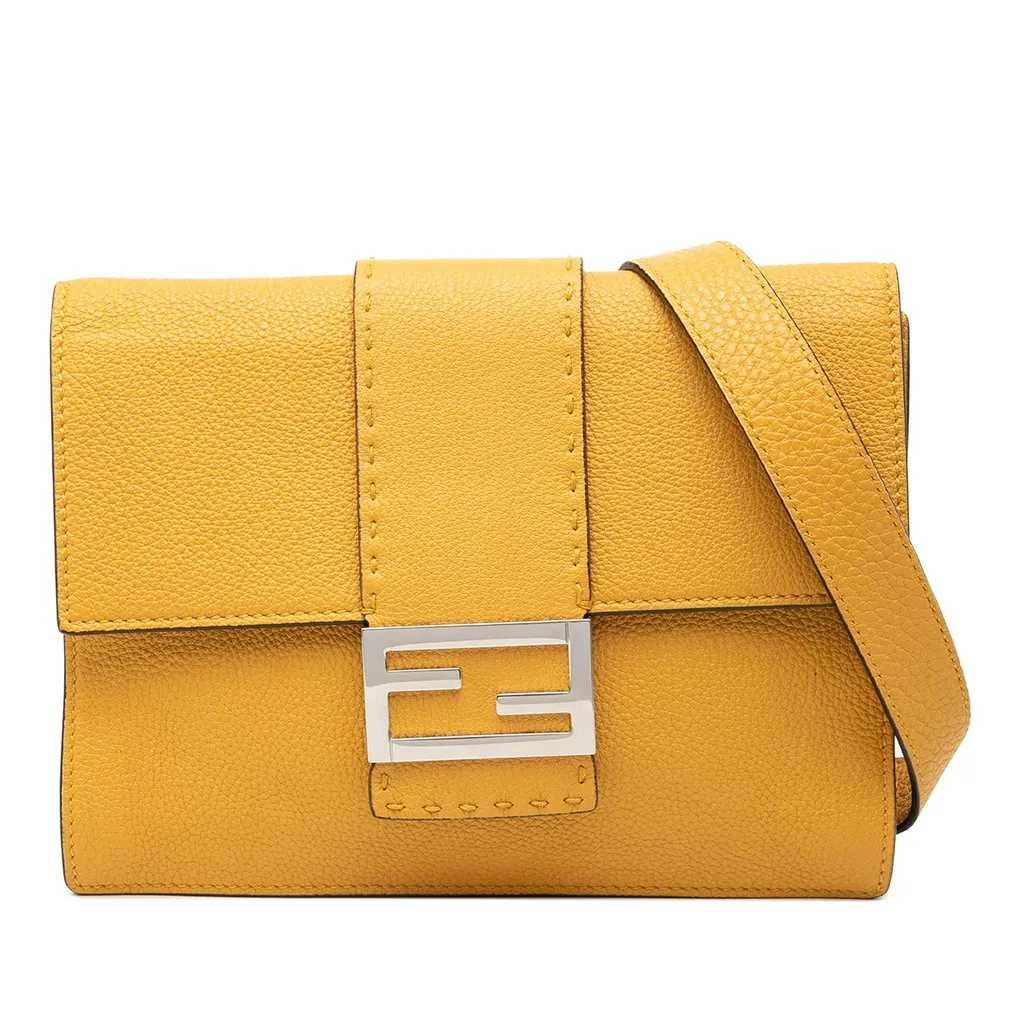 Fendi Leather Selleria Flat Baguette Crossbody Yellow Leather Very good - Front View