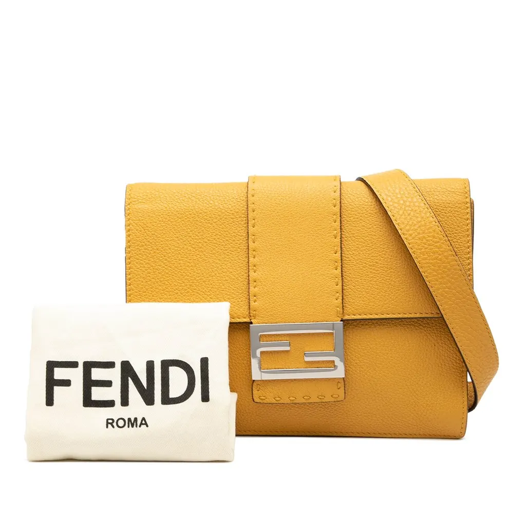 Fendi Leather Selleria Flat Baguette Crossbody Yellow Small