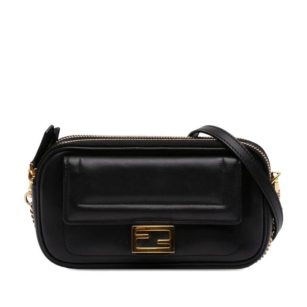 Fendi Leather Easy 2 Baguette Crossbody Black Leather Very good - Front View