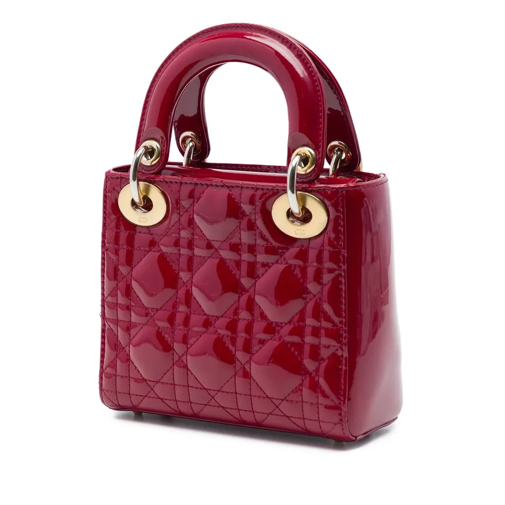 Dior Mini Patent Cannage Lady Dior Red Leather Good - Back View