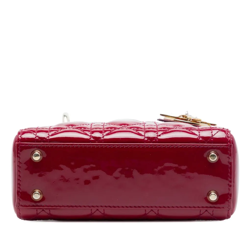 Dior Mini Patent Cannage Lady Dior Red Leather Good - Inside View