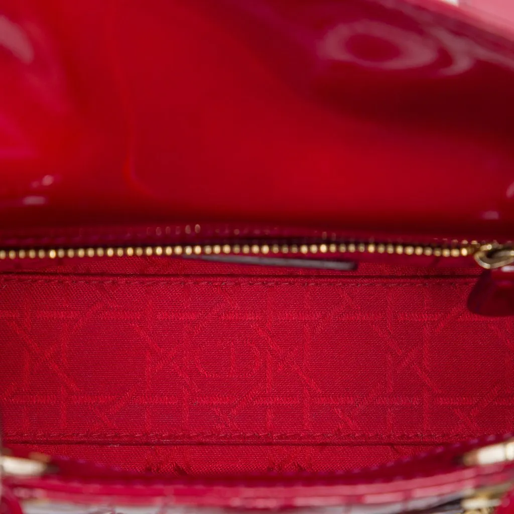 Dior Mini Patent Cannage Lady Dior Red Leather Good - Model View