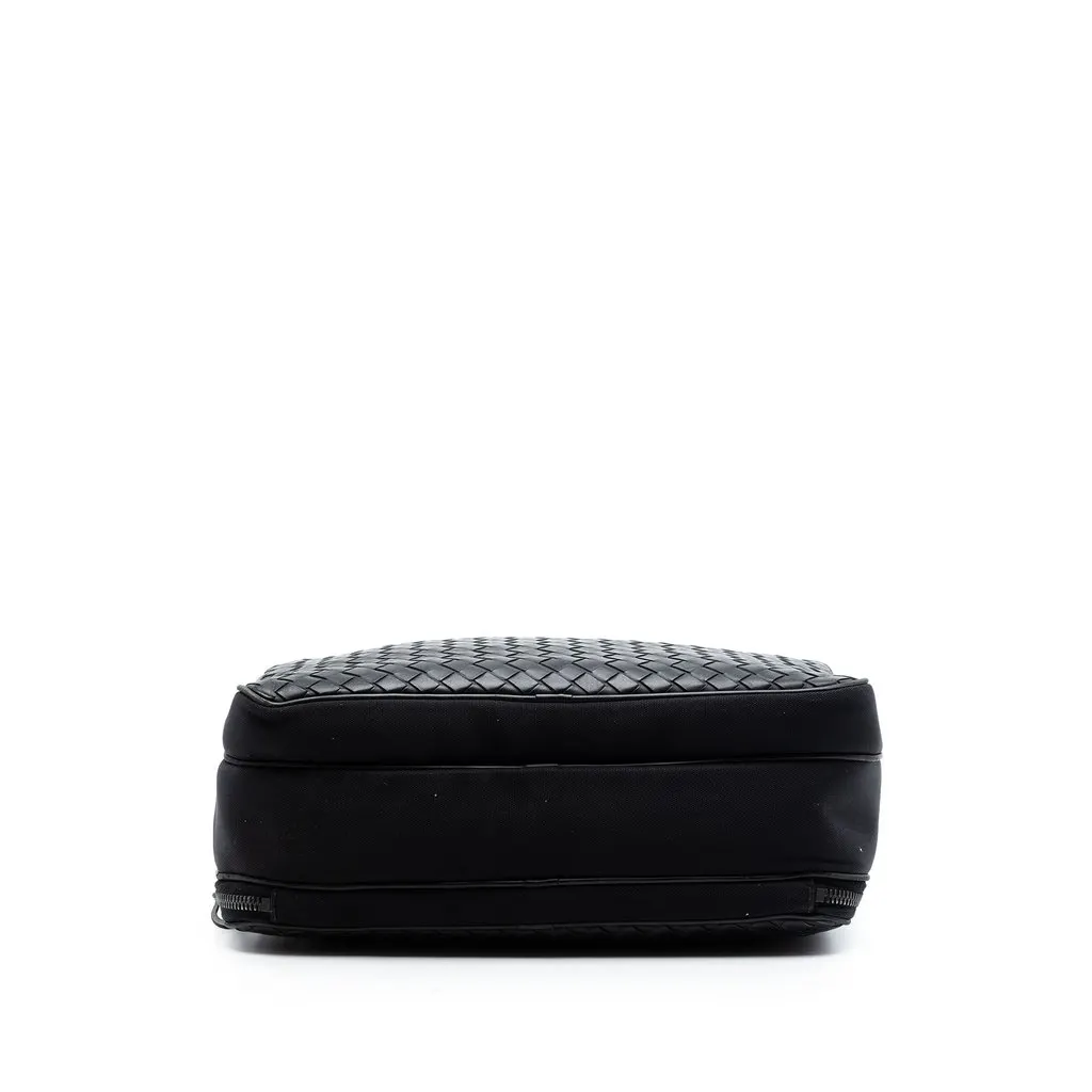 Bottega Veneta Nappa Intrecciato Trimmed Canvas Messenger Bag Black Leather Very good - Inside View