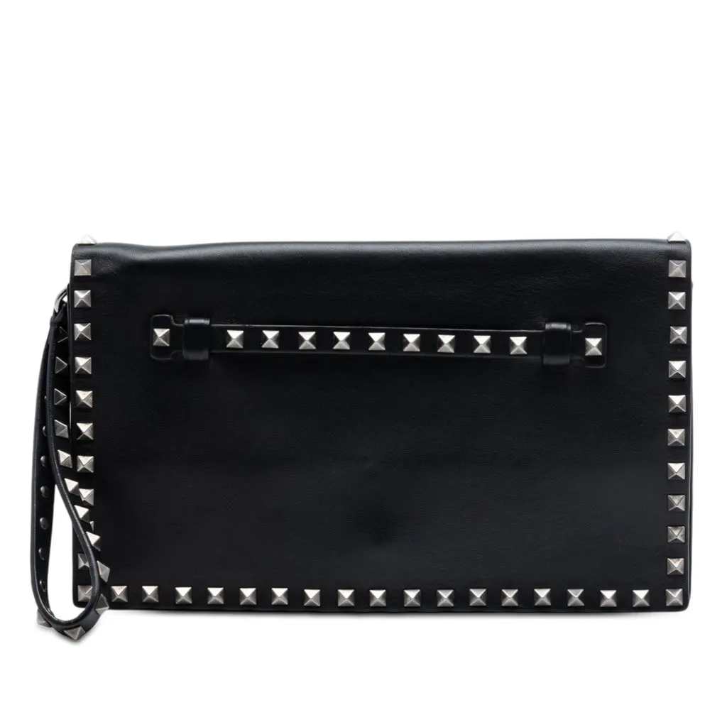 Valentino Nappa Rockstud Wristlet Clutch Black Leather Very good - Front View