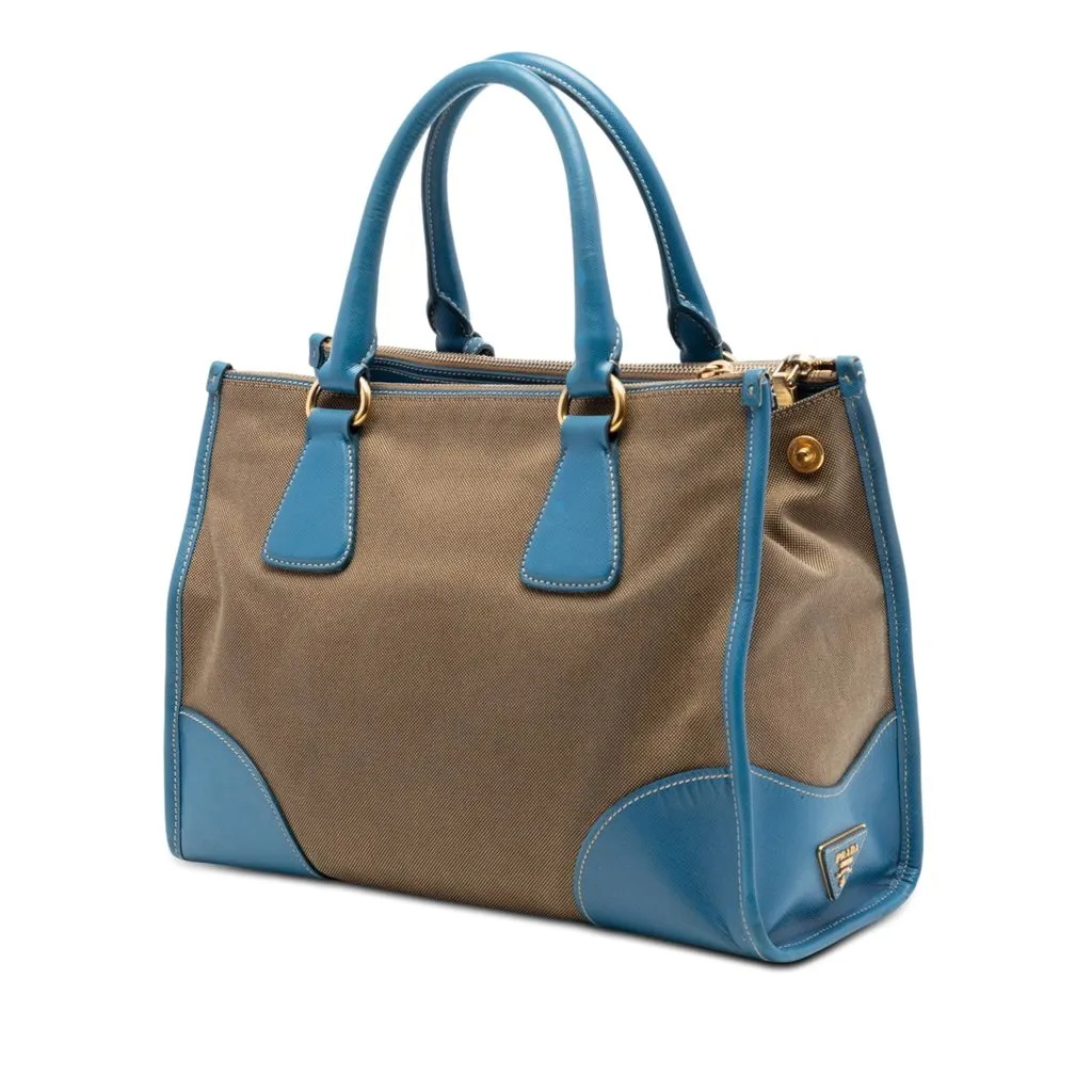Prada Saffiano Trimmed Canvas Canapa Logo Double Zip Satchel Brown Very good - Back View