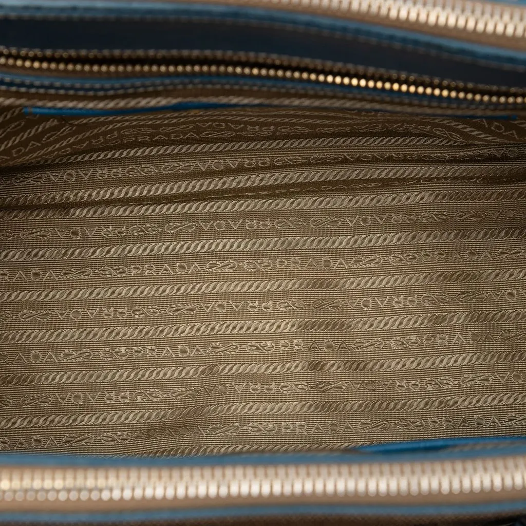 Prada Saffiano Trimmed Canvas Canapa Logo Double Zip Satchel Brown Very good - Model View