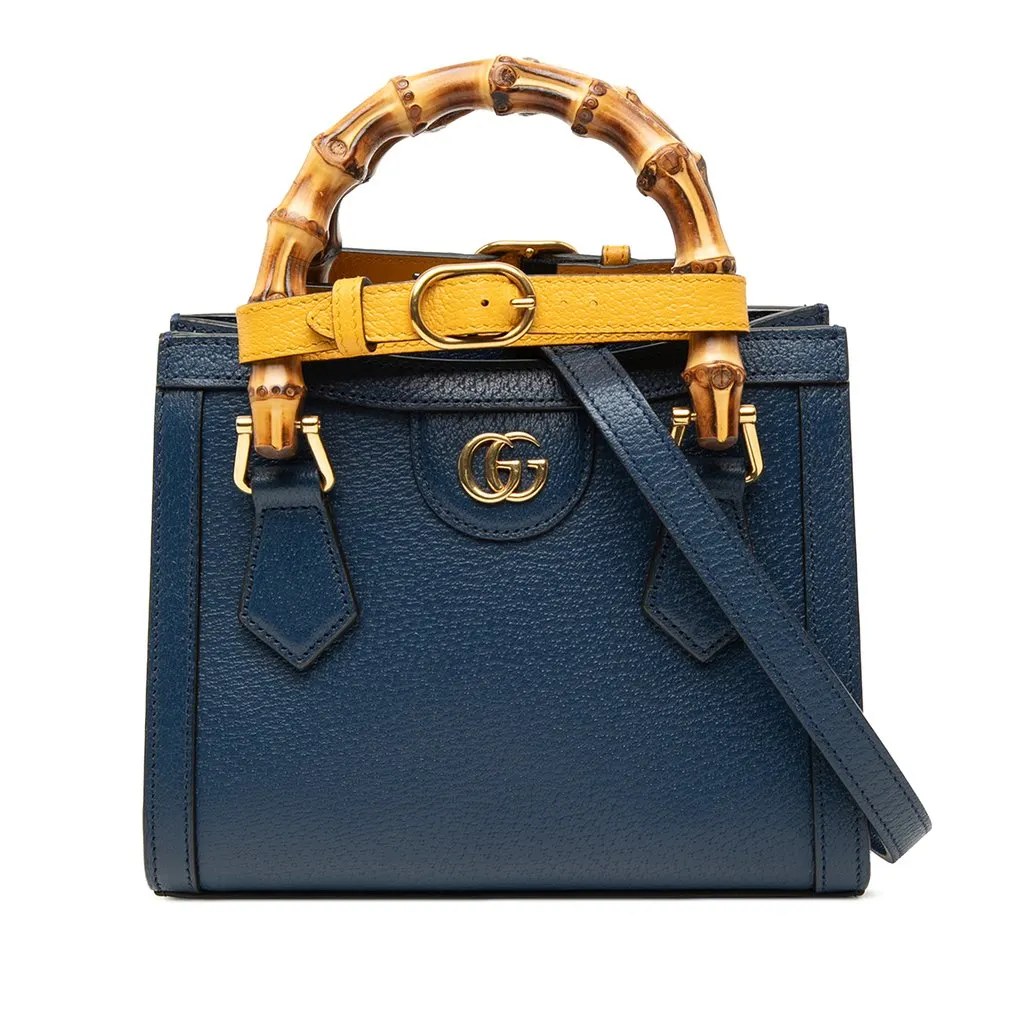 Gucci Small Calfskin Bamboo Diana Satchel Blue Leather Very good - Front View