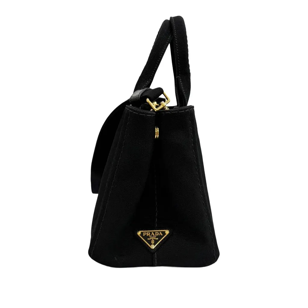 Prada Small Canvas Canapa Logo Tote Black Very good - Back View