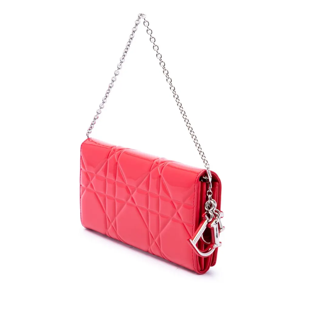 Dior Patent Cannage Embossed Lady Dior Rendez Vous Short Chain Wallet Red Leather Very good - Back View
