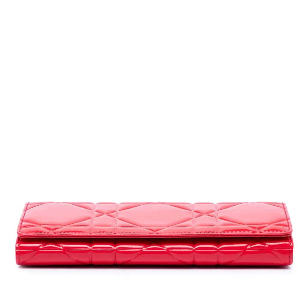Dior Patent Cannage Embossed Lady Dior Rendez Vous Short Chain Wallet Red Leather Very good - Inside View