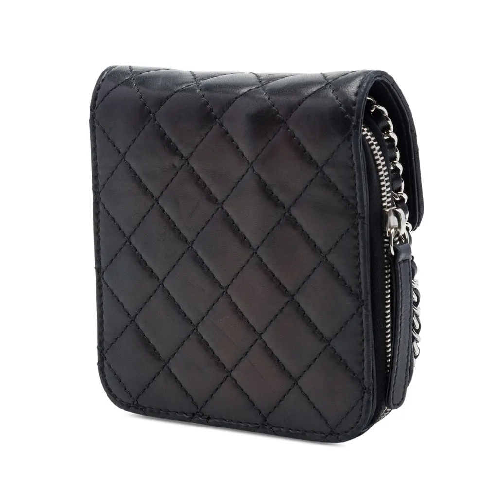 Chanel CC Quilted Lambskin Clams Wallet on Chain Black Leather Very good - Back View