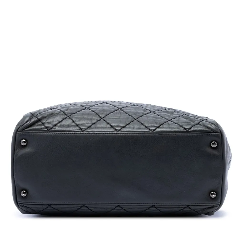 Chanel CC Quilted Lambskin Wild Stitch Chain Tote Black Leather Very good - Inside View