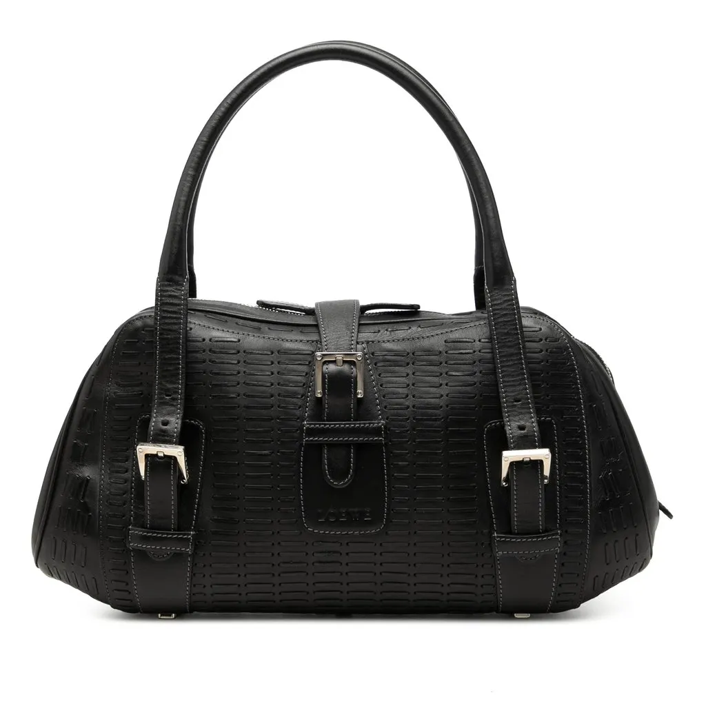 LOEWE Embossed Leather Senda Handbag Black Leather Very good - Front View
