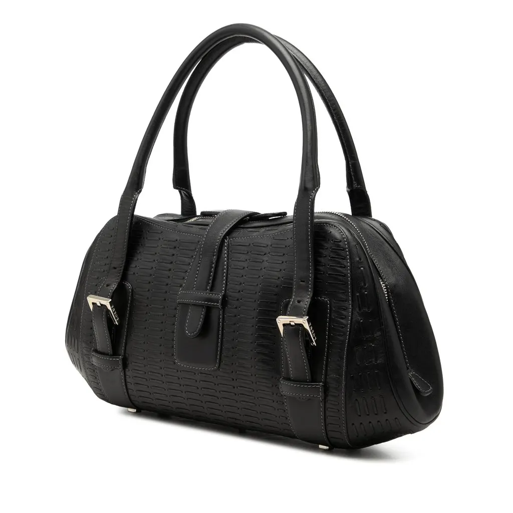 LOEWE Embossed Leather Senda Handbag Black Leather Very good - Back View