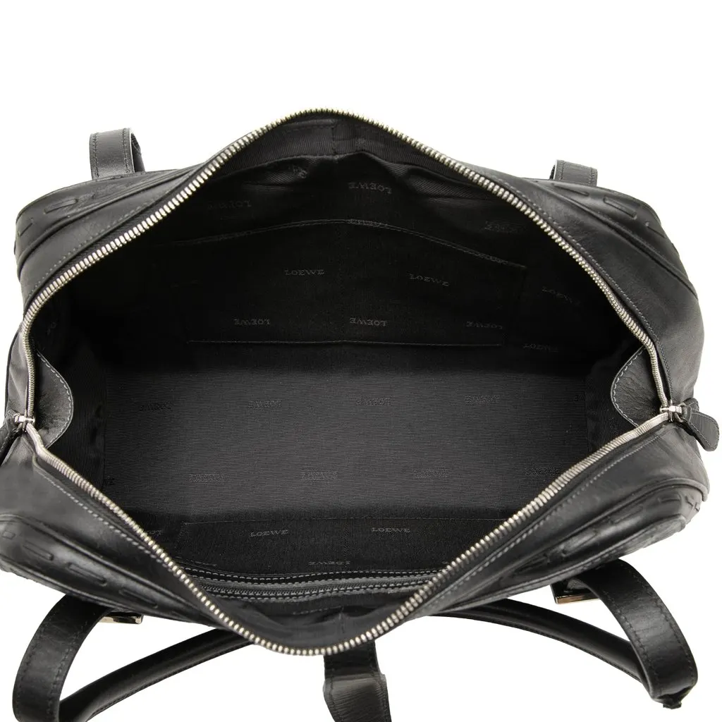 LOEWE Embossed Leather Senda Handbag Black Leather Very good - Model View