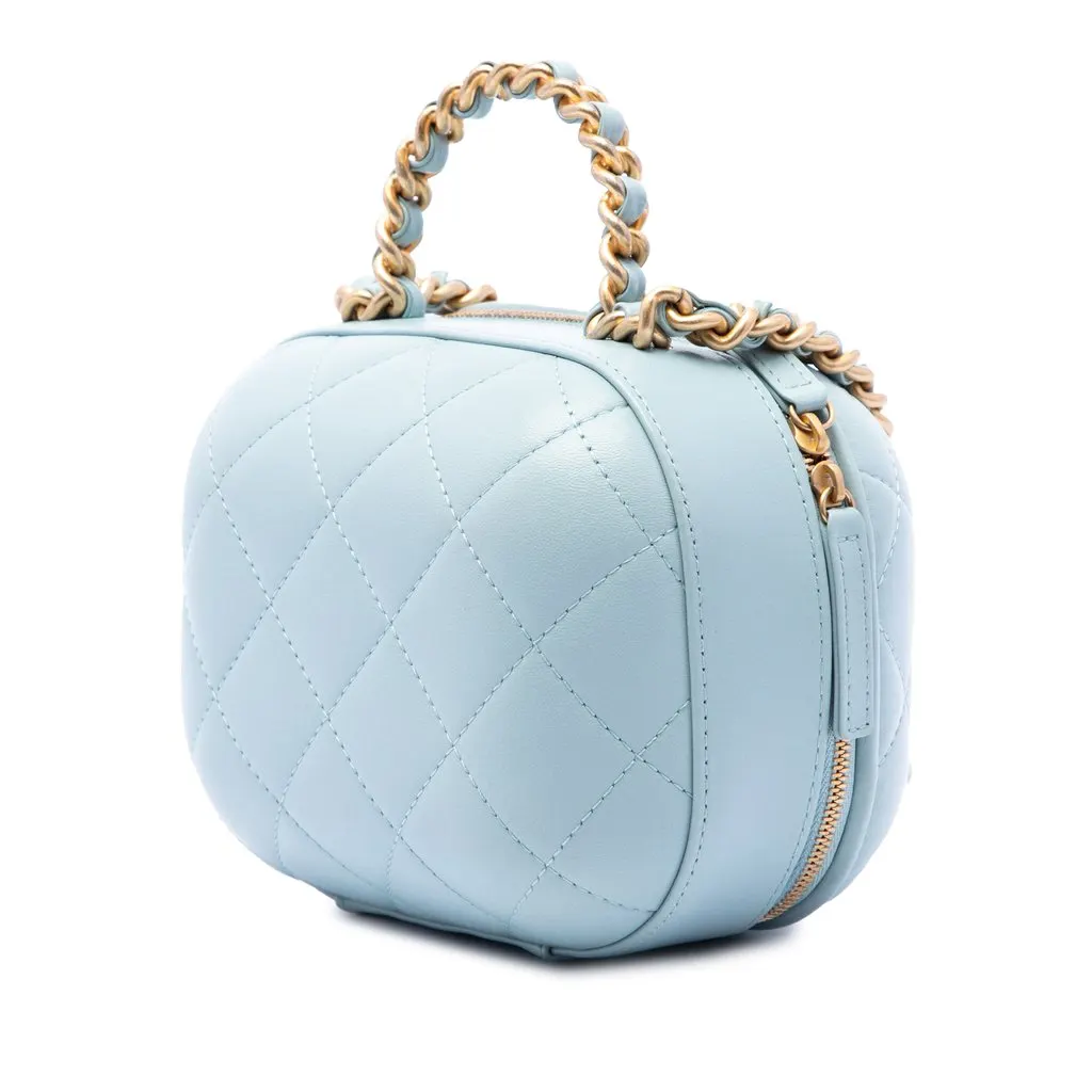 Chanel Quilted Lambskin CC Bubble Vanity Case With Chain Blue Leather Very good - Back View
