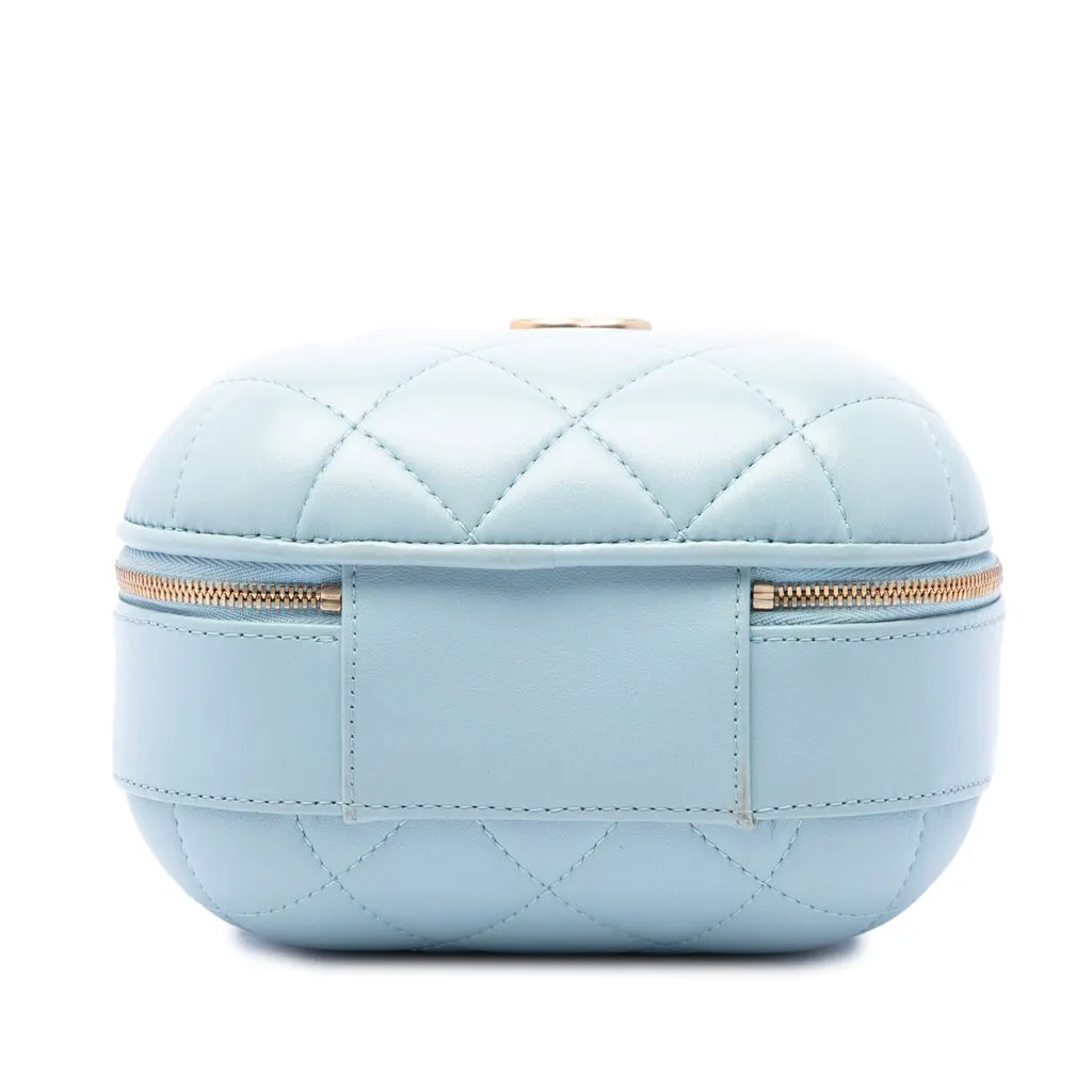 Chanel Quilted Lambskin CC Bubble Vanity Case With Chain Blue Leather Very good - Inside View