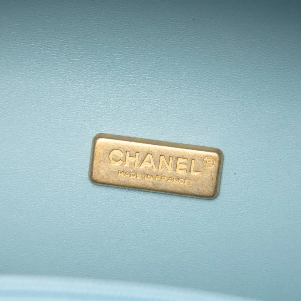 Chanel Quilted Lambskin CC Bubble Vanity Case With Chain Blue Leather Very good - Box View