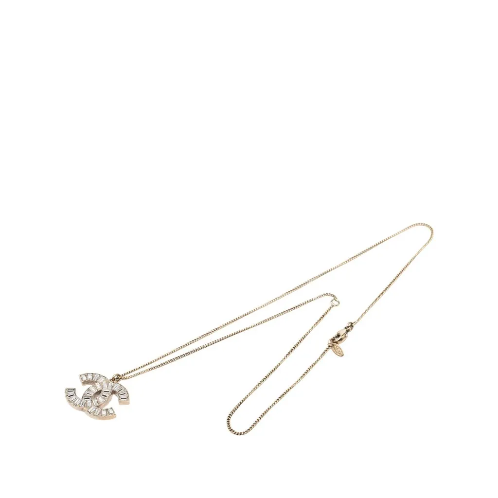 Chanel CC Brass and Strass Pendant Necklace Gold Metal Very good - Front View