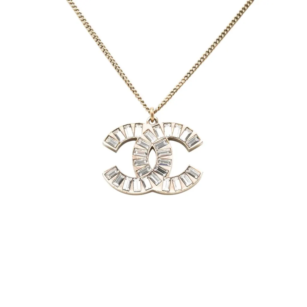 Chanel CC Brass and Strass Pendant Necklace Gold Metal Very good - Back View