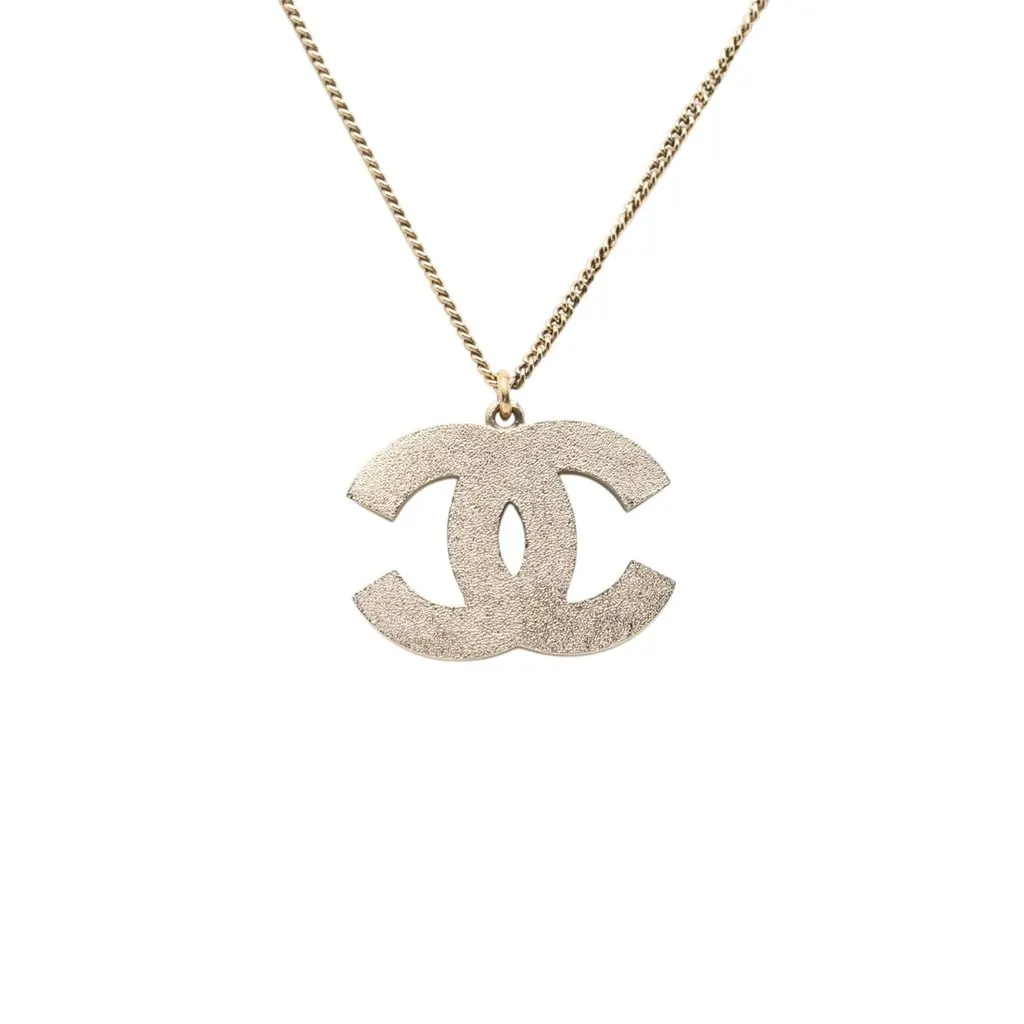 Chanel CC Brass and Strass Pendant Necklace Gold Metal Very good - Inside View