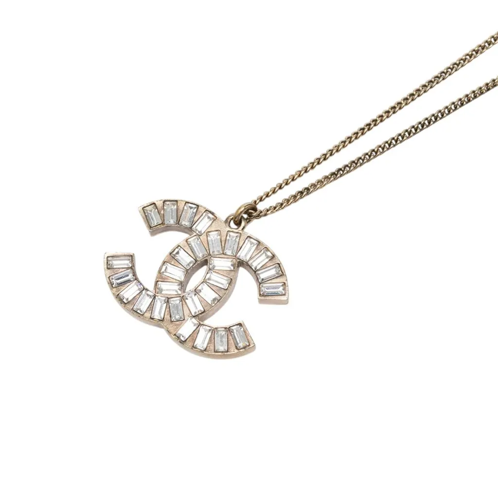 Chanel CC Brass and Strass Pendant Necklace Gold Metal Very good - Model View
