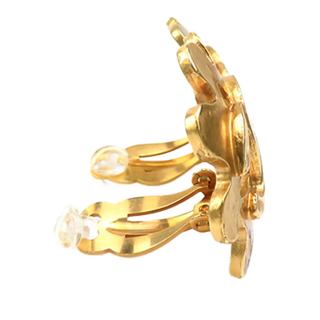 Chanel CC Gold Plated Flower Clip On Earrings Gold Metal Very good - Back View