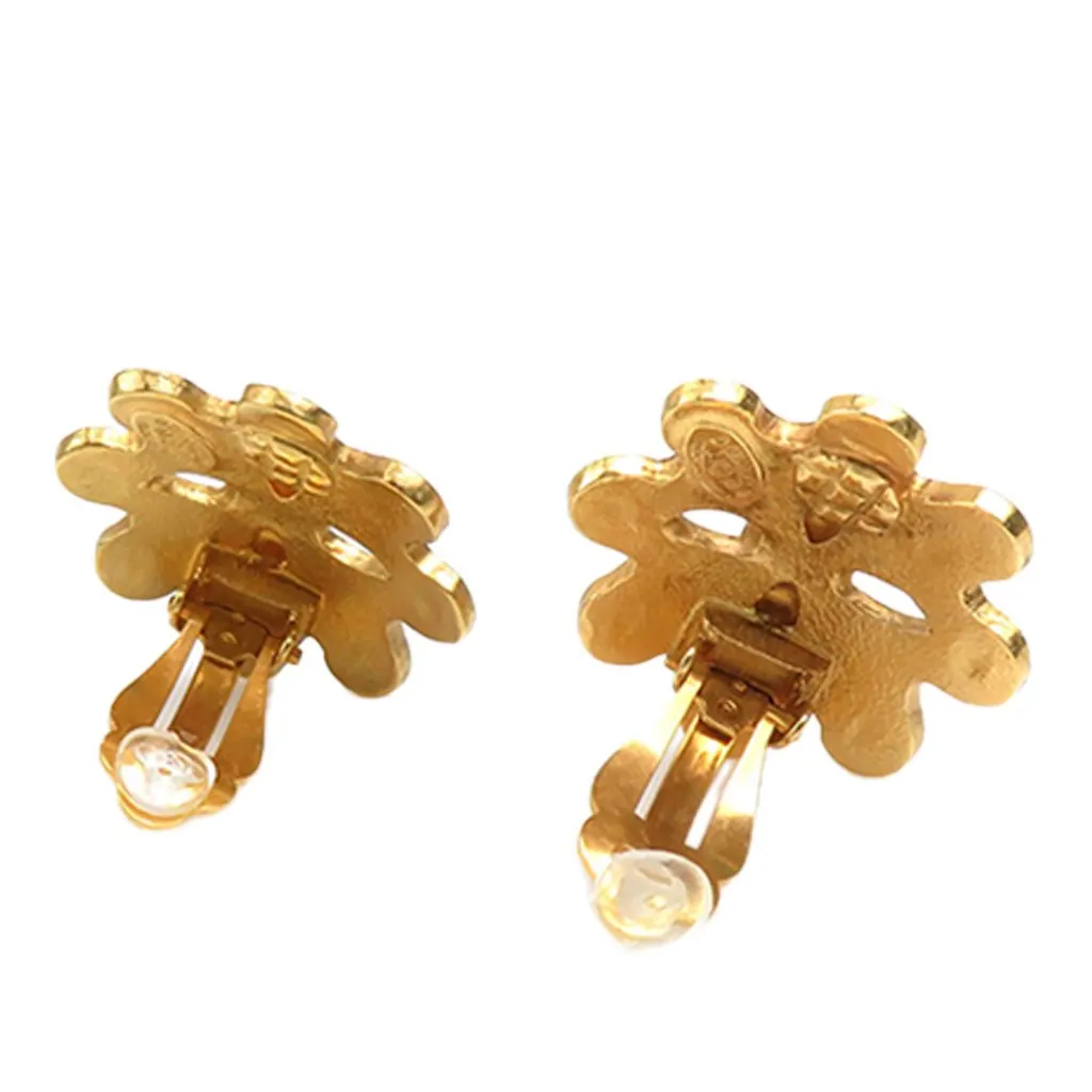 Chanel CC Gold Plated Flower Clip On Earrings Gold Metal Very good - Inside View