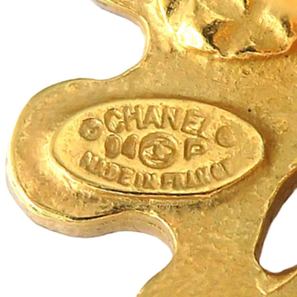 Chanel CC Gold Plated Flower Clip On Earrings Gold Metal Very good - Box View