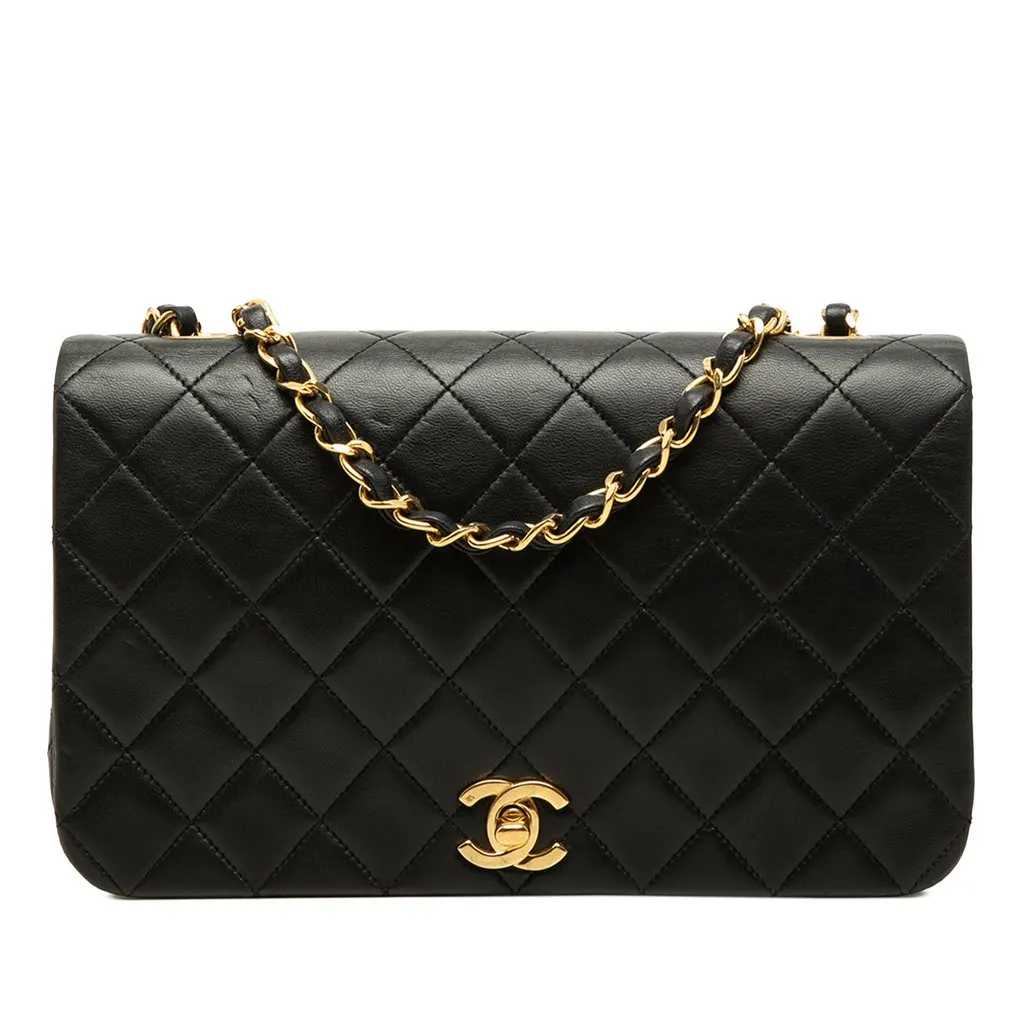 Chanel Small CC Quilted Lambskin Full Single Flap Black Leather Good - Front View