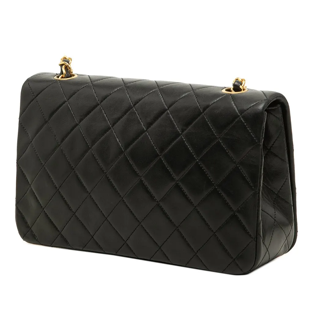 Chanel Small CC Quilted Lambskin Full Single Flap Black Leather Good - Back View