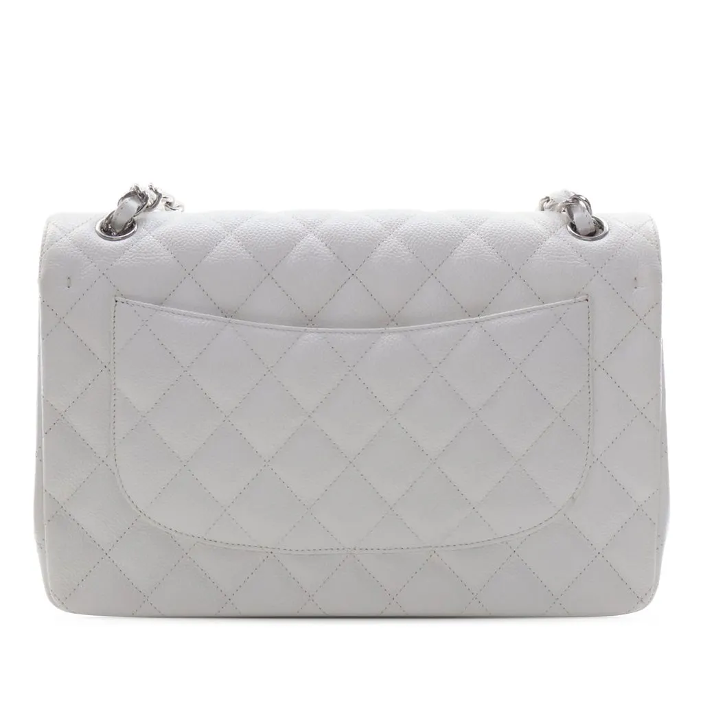 Chanel Jumbo Classic Caviar Double Flap White Leather Very good - Back View