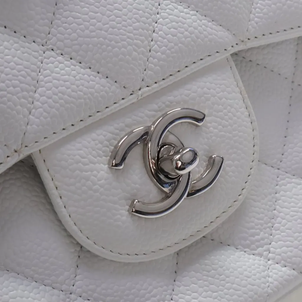 Chanel Jumbo Classic Caviar Double Flap White Leather Very good - Box View