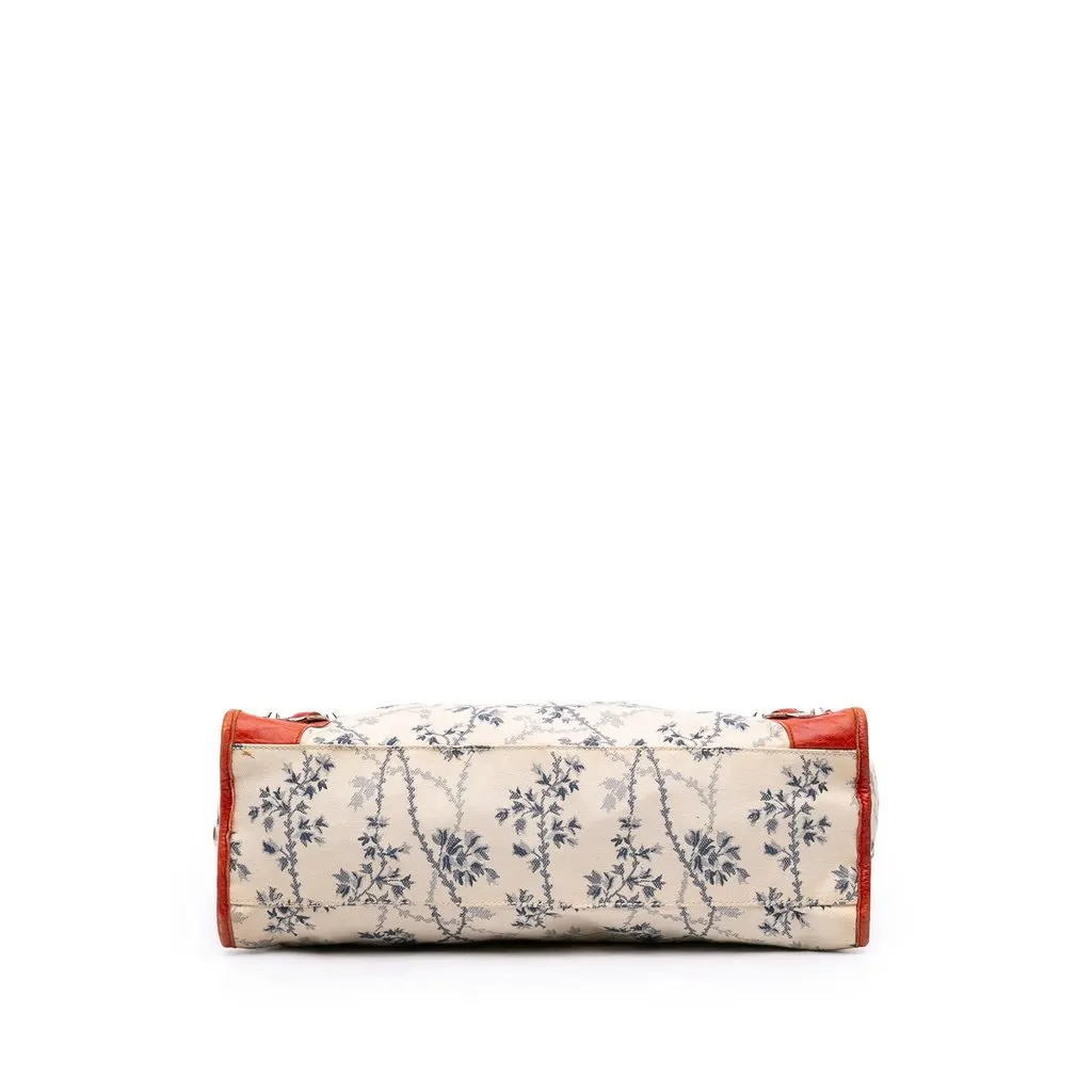 Balenciaga Canvas Floral Print and Leather Motocross Classic City Satchel White Good - Inside View
